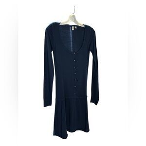 Frenchi Navy Long Sleeve Dress with Button Accents